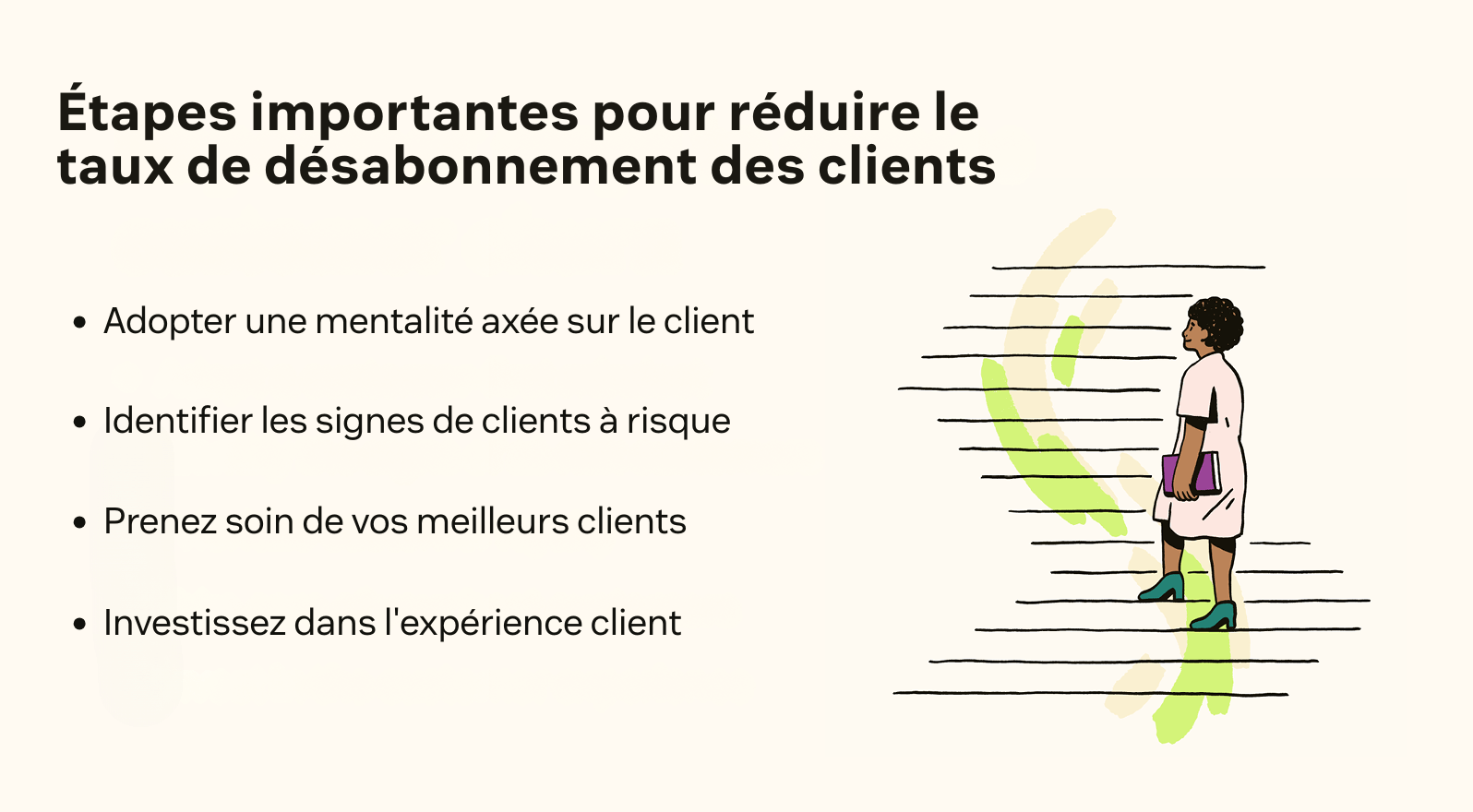 Une liste à puces montre comment réduire le taux d’attrition client.