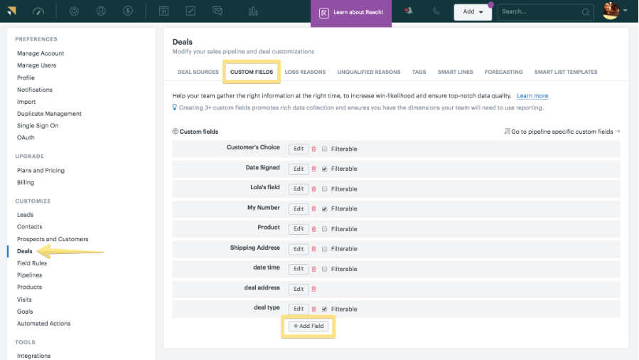 CRM custom fields