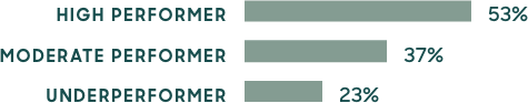 High performer: 53%, Moderate performer: 37%, Underperformer: 23%