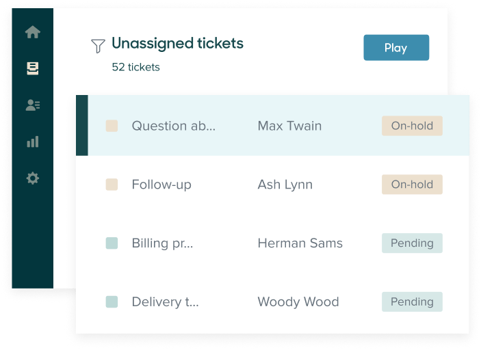 Product screen: Custom view of tickets