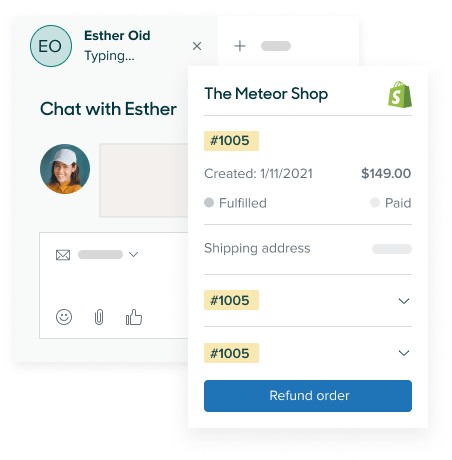 Agent screen with chat and performing an order refund
