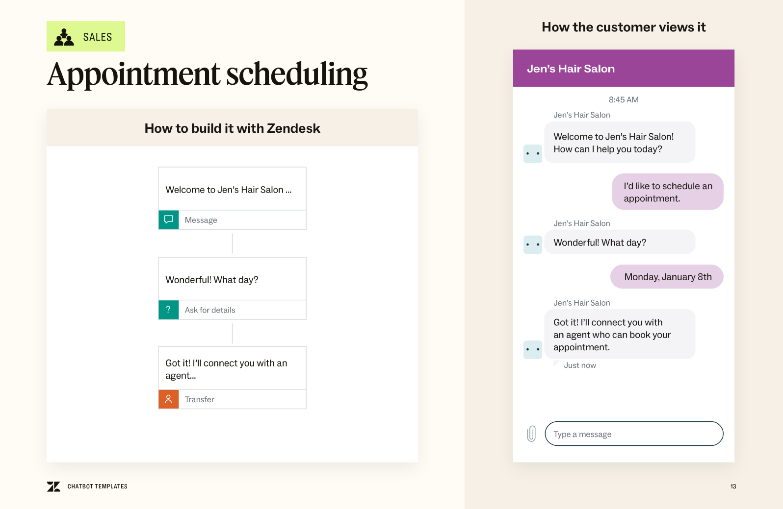 A preview of the chatbot template for scheduling an appointment with a lead.