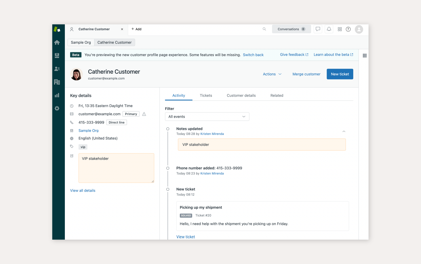 Perfil de cliente del Espacio de trabajo de agente de Zendesk