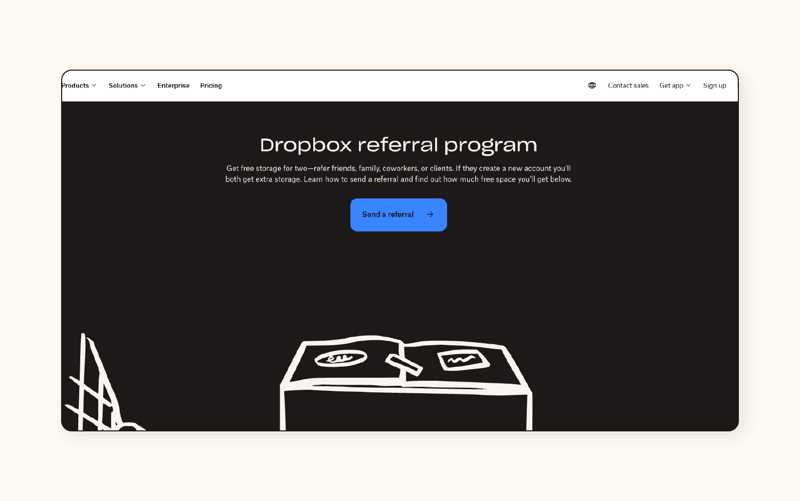 Captura de pantalla de la página de inicio del sitio web de Dropbox.