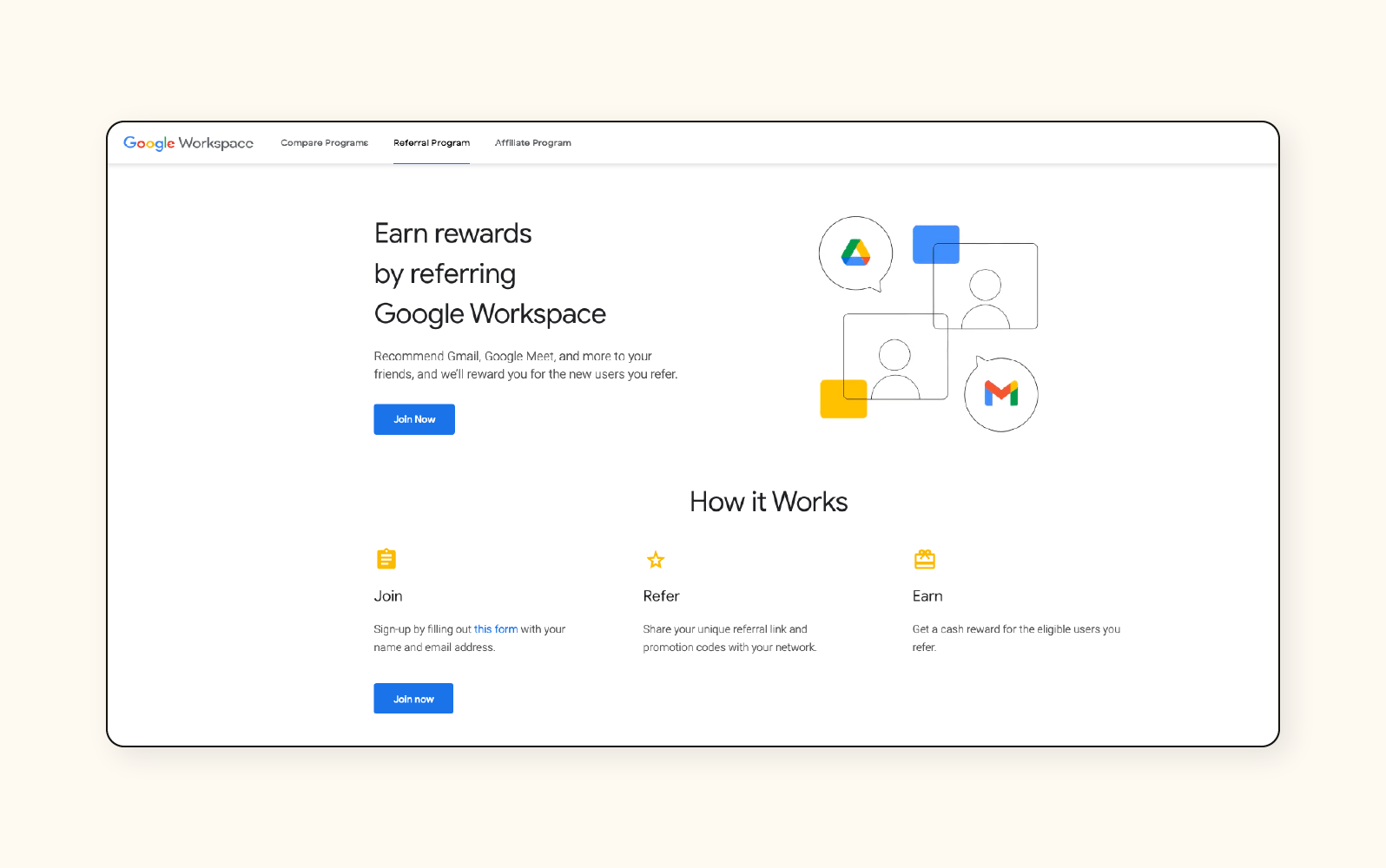 Una captura de pantalla de la página de inicio del sitio web de Google Workspace.