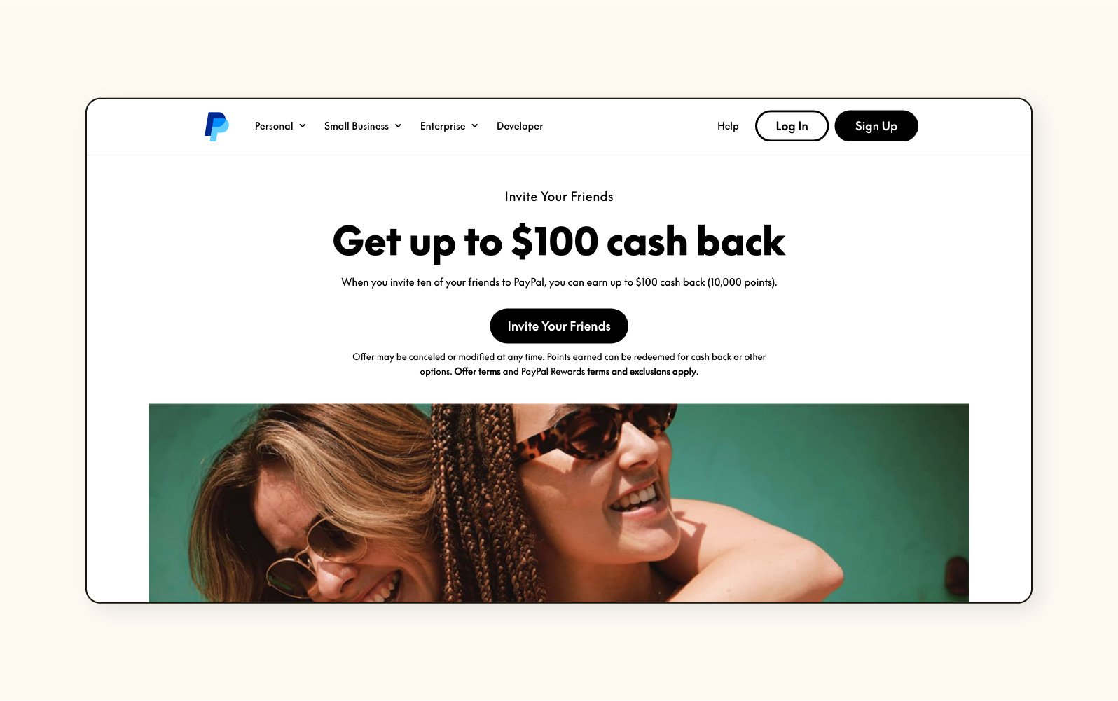 An image of the PayPal website referral page.
