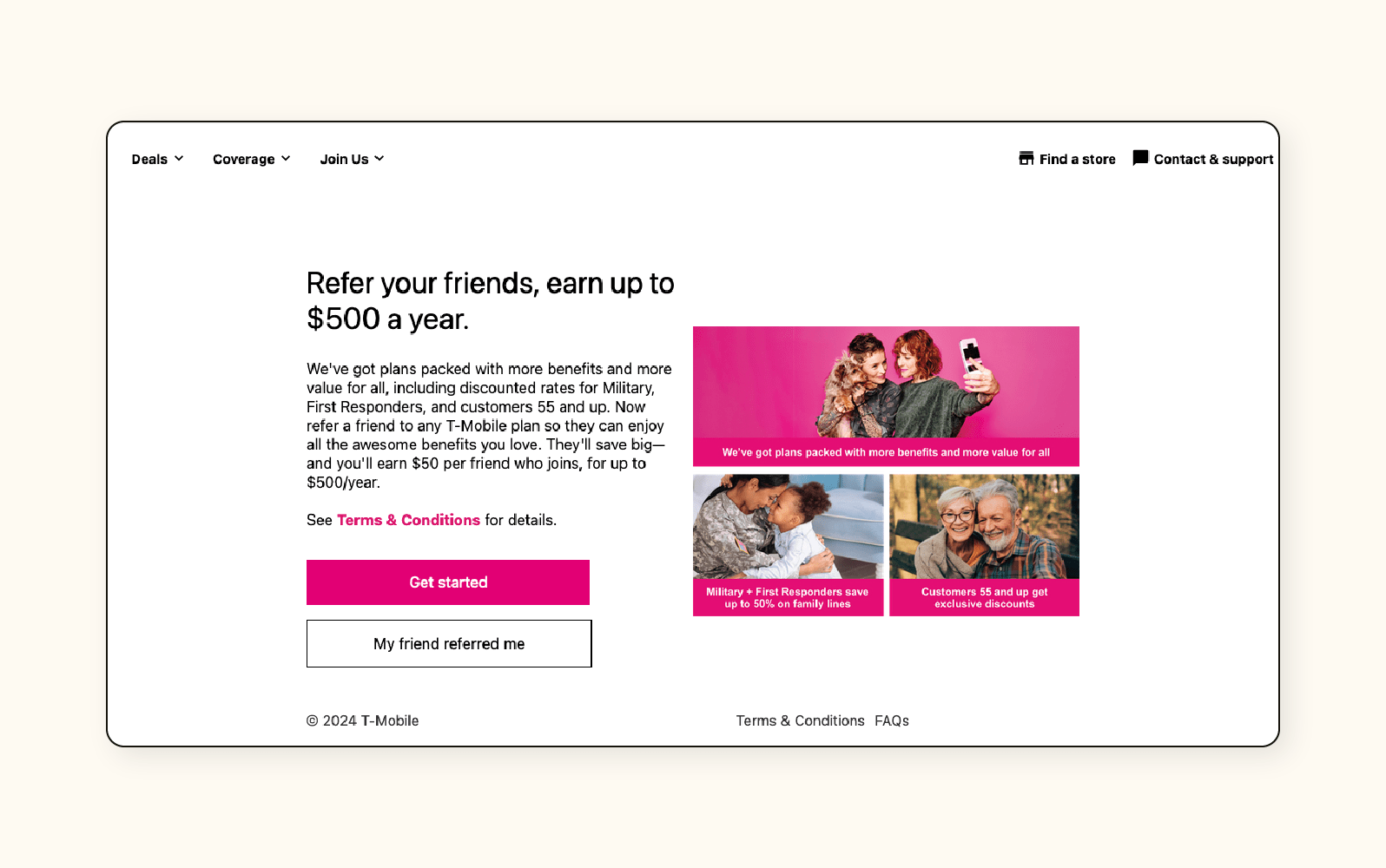 Captura de pantalla de la página de referencia de T-Mobile.