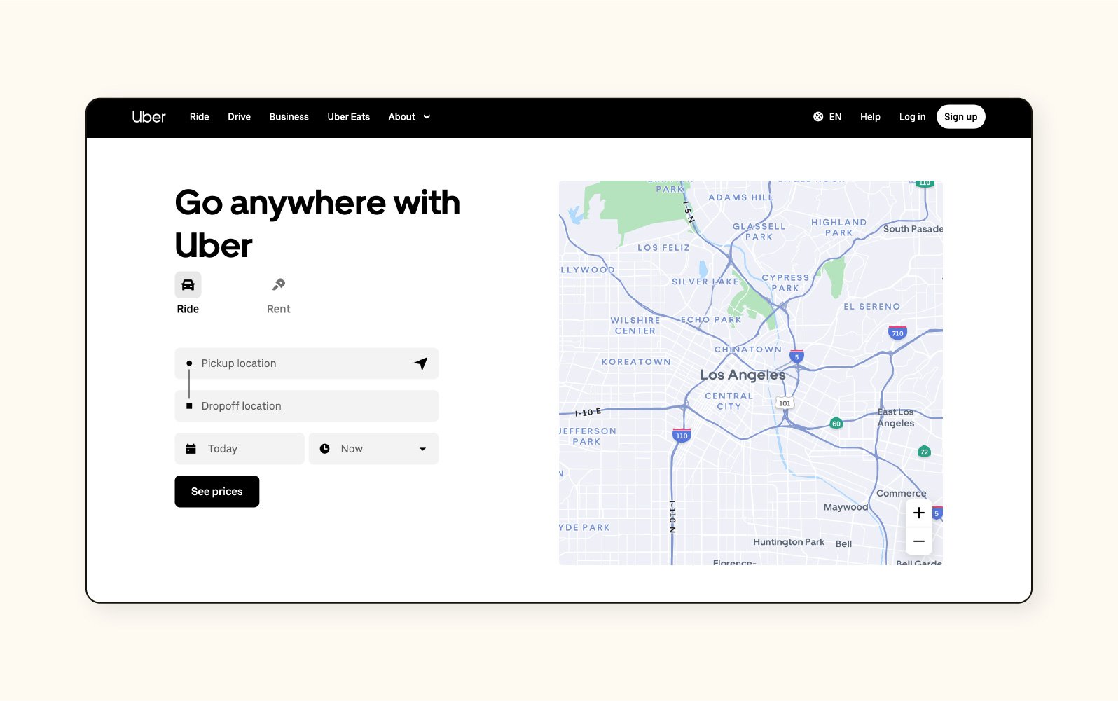 An image of the Uber website homepage.