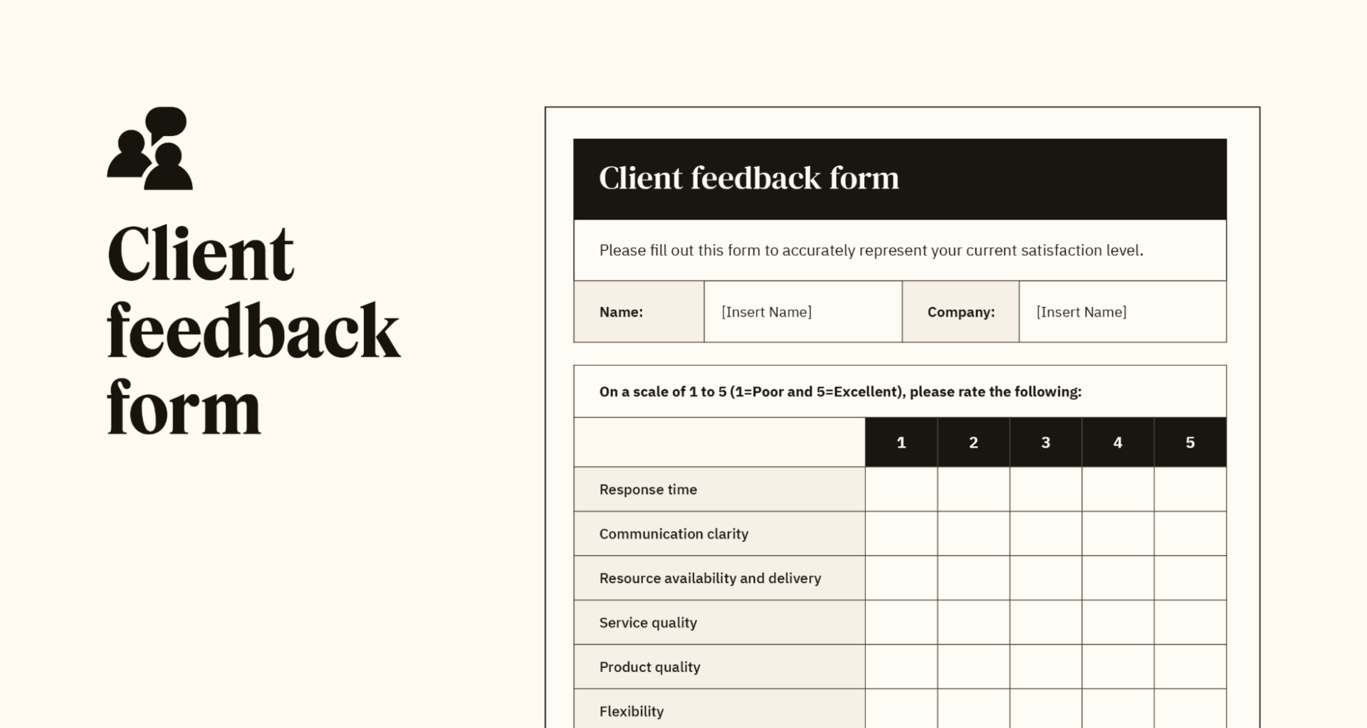 Un aperçu d’un modèle de formulaire de feedback client personnalisable.