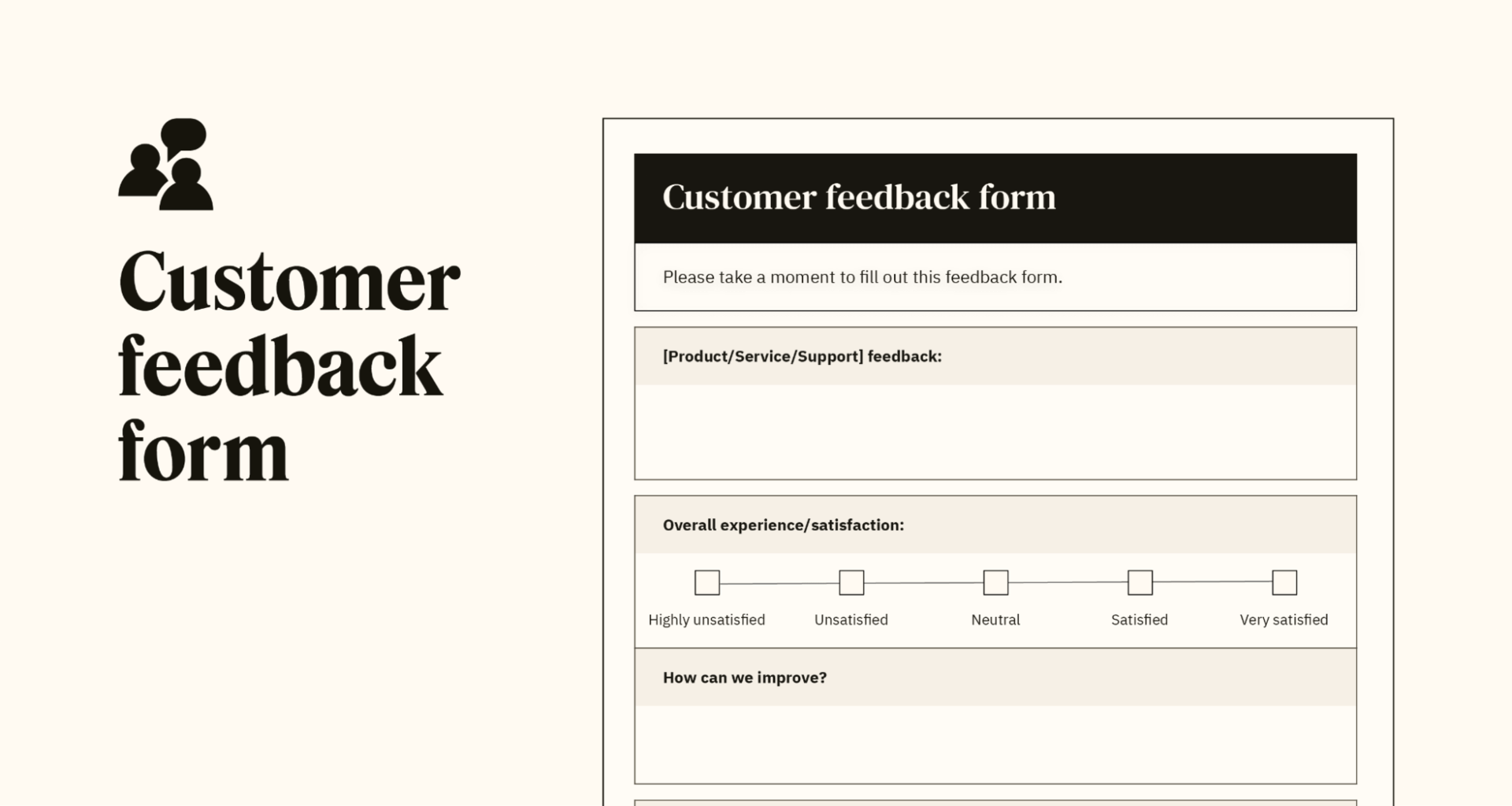 Un aperçu d’un modèle de formulaire de feedback client personnalisable.