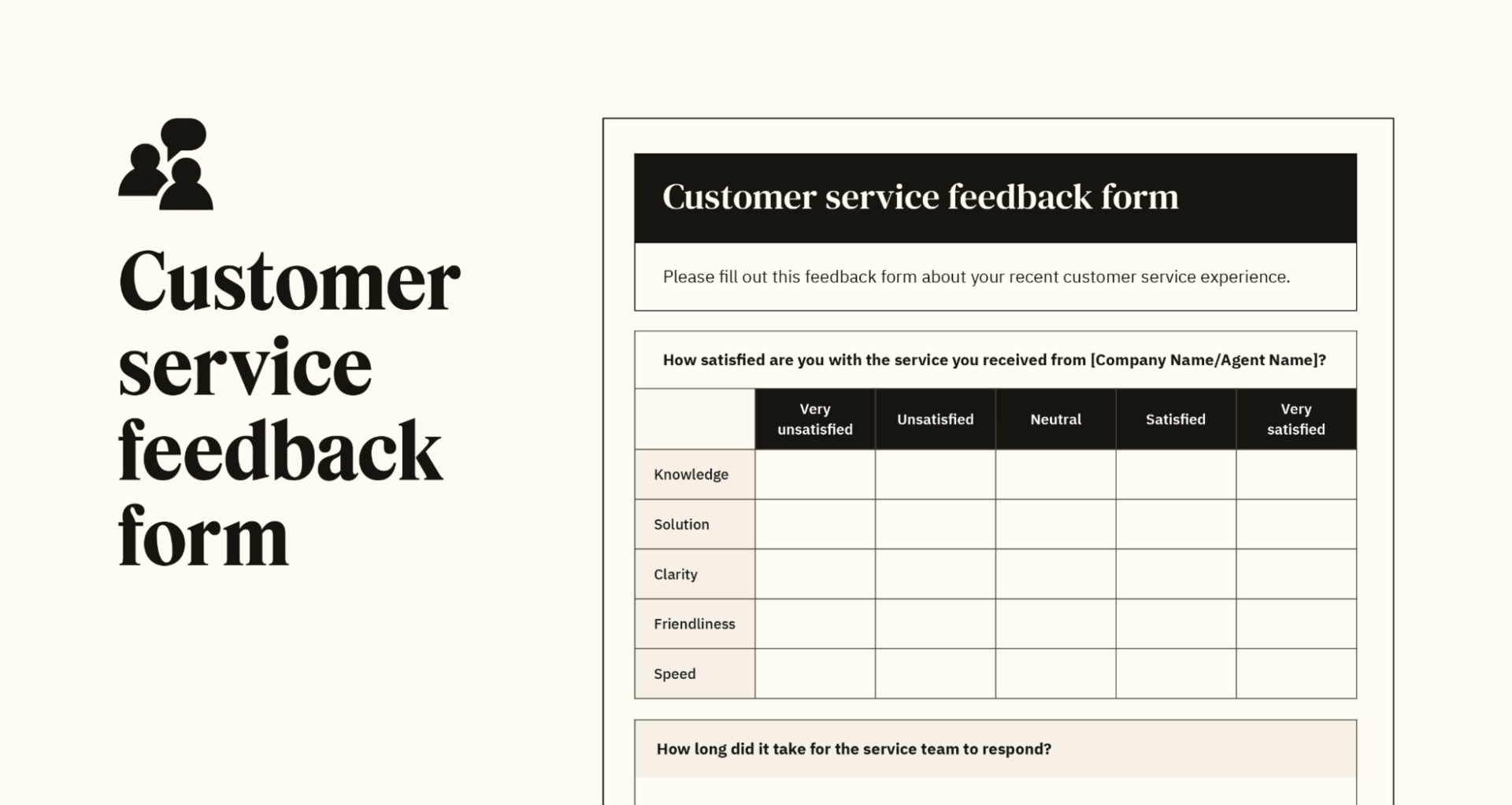 Un aperçu d’un modèle de formulaire personnalisable de feedback du service client.
