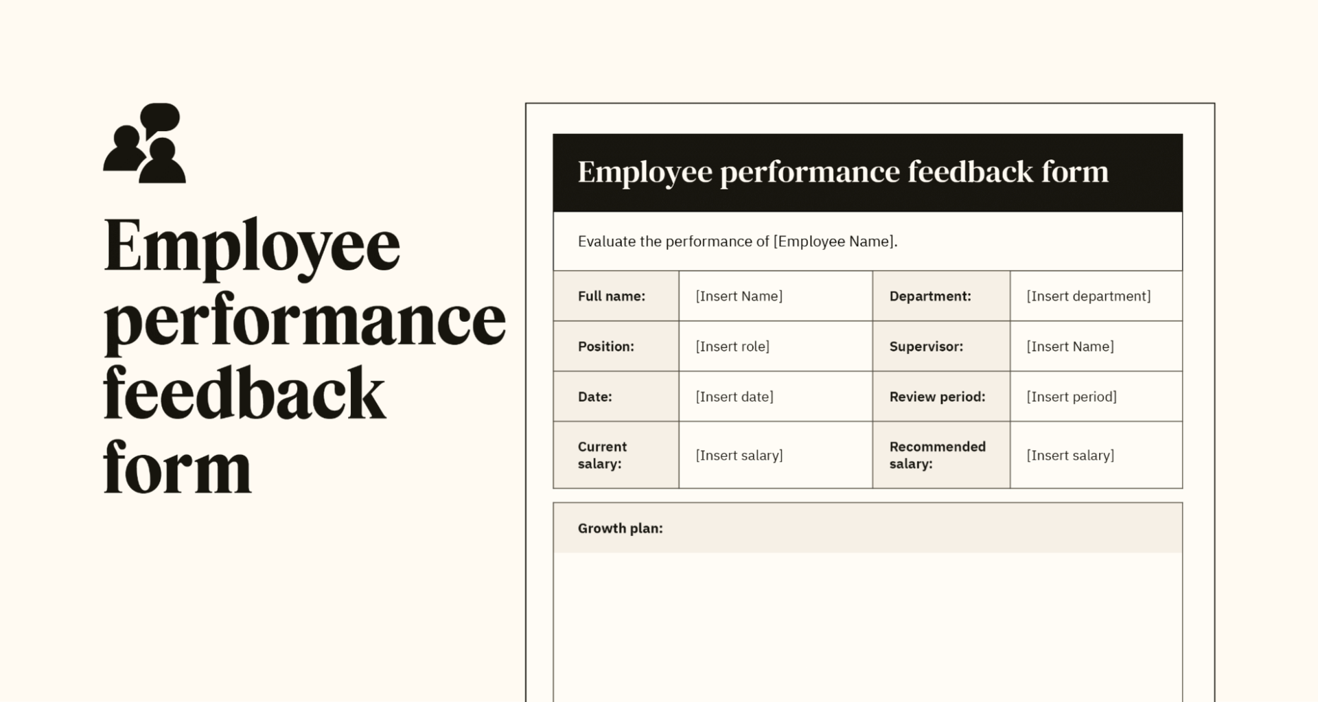 Un aperçu d’un modèle de formulaire de feedback personnalisable sur la performance des employés.