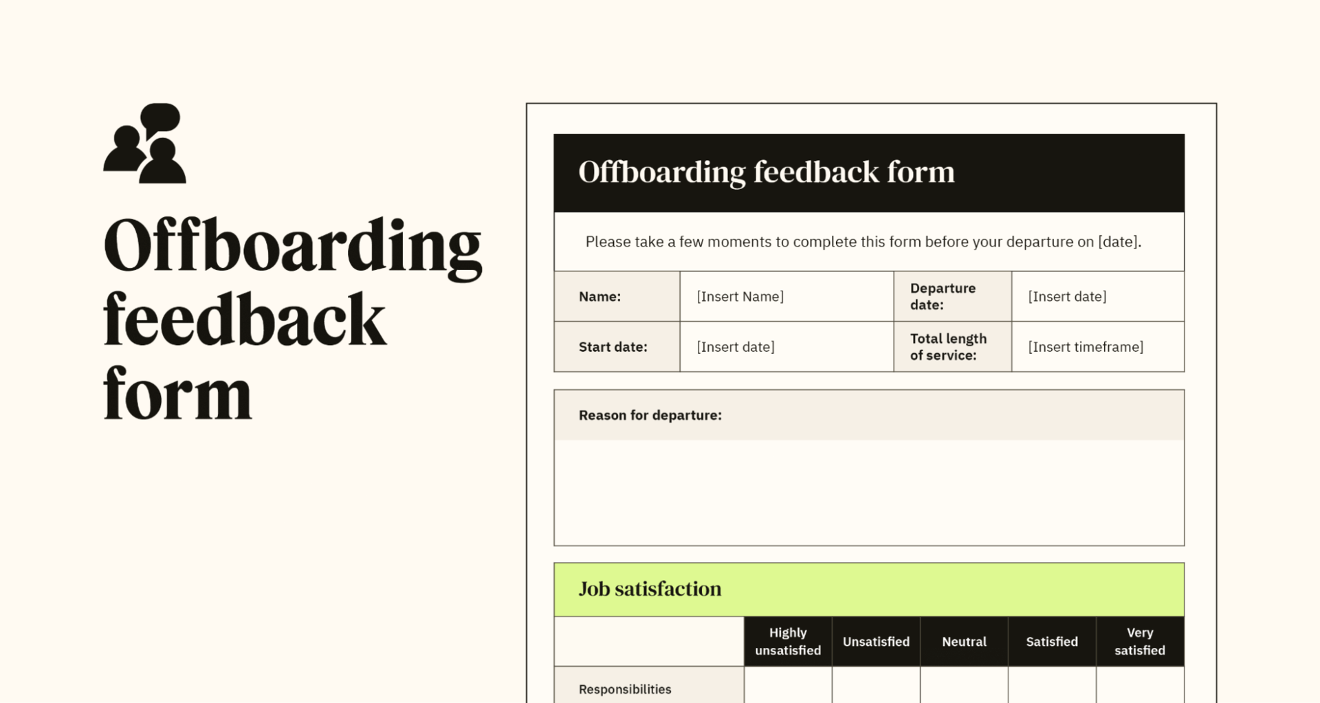 Un aperçu d’un modèle de formulaire de feedback de départ personnalisable.