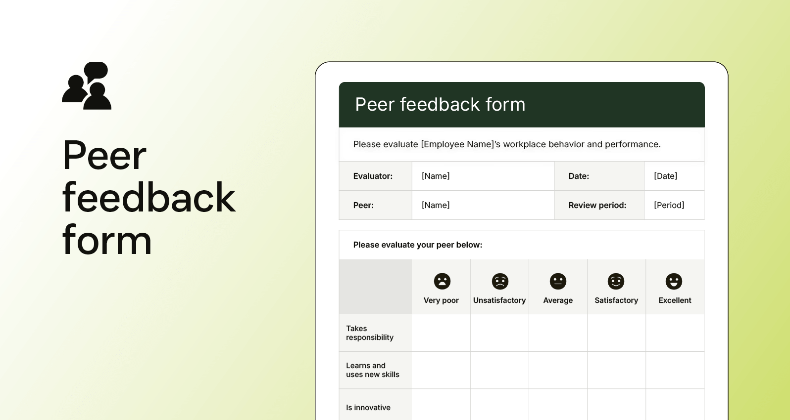 Screenshot of a peer feedback form with questions on teamwork, communication skills, and professional conduct.