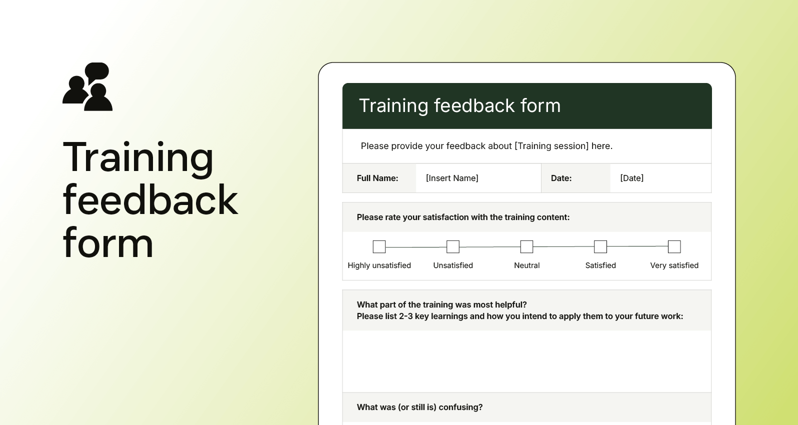 Screenshot of a training feedback form rating instructor quality, content relevance, and learning goal success.