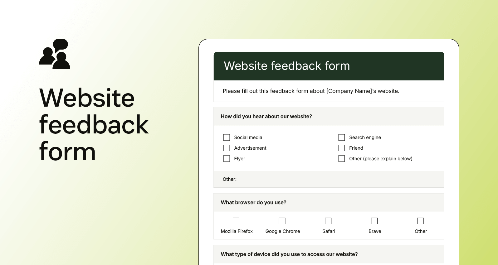 Screenshot of a website feedback form rating design, site functionality, and overall visitor experience.