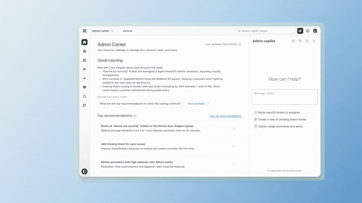 Admin Copilot dashboard