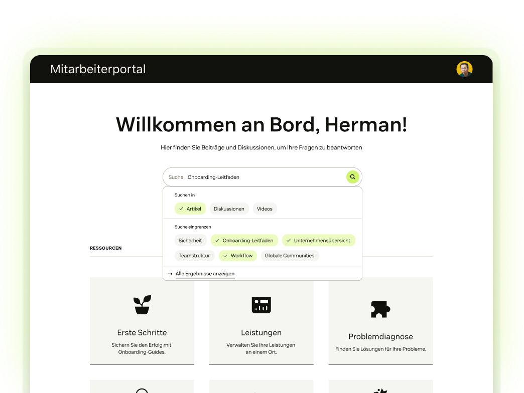 Screenshot of an employee portal help center