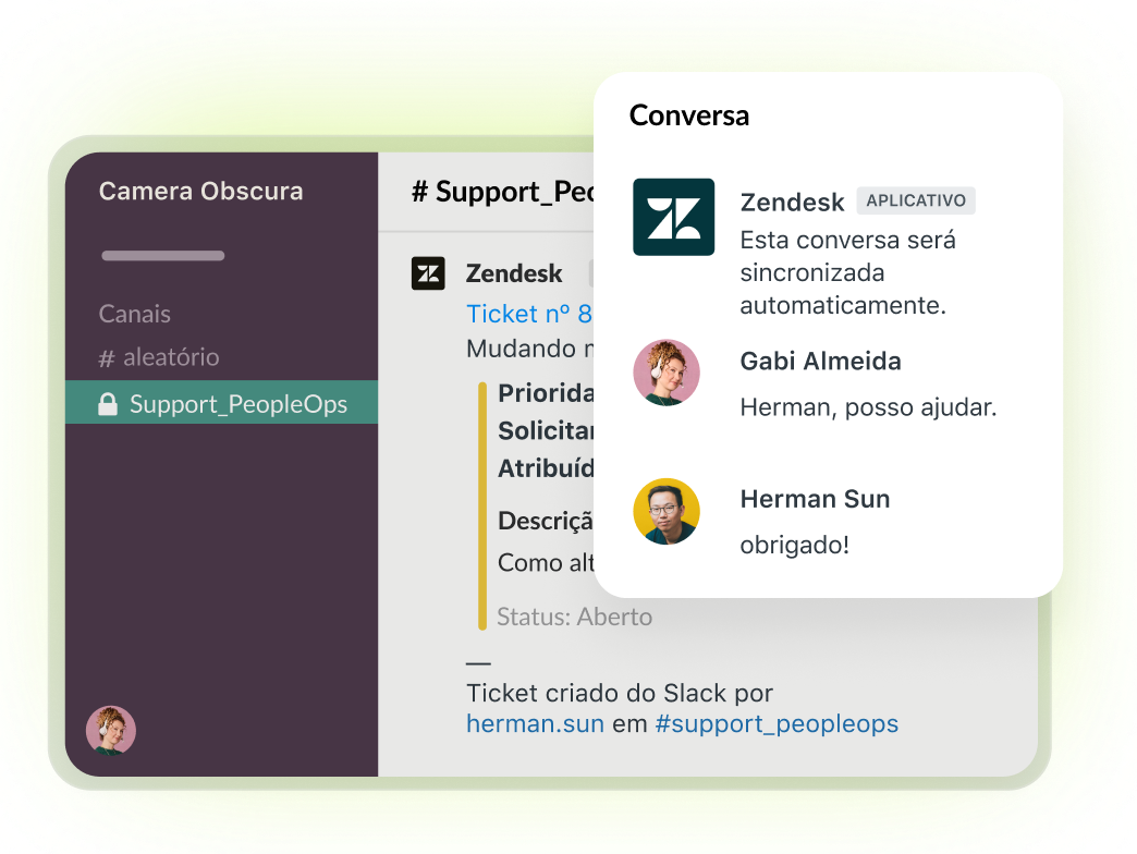 Screenshot of a ticket with a message thread overlaid