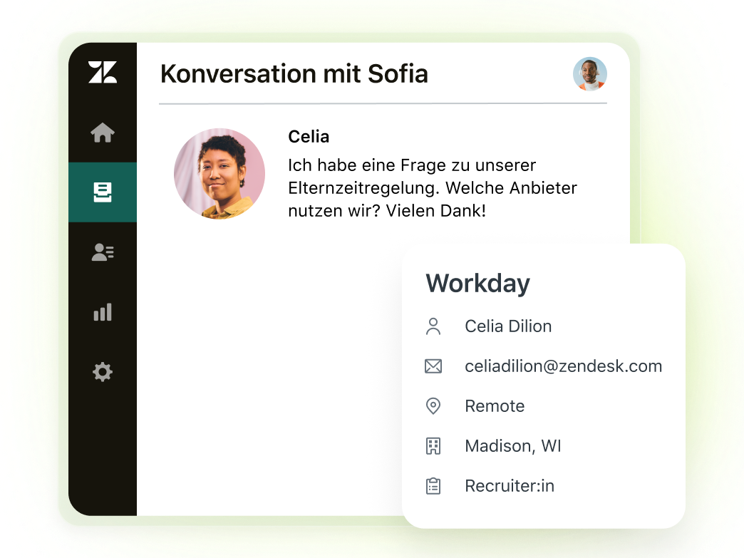 Screenshot of a conversations with employee information overlaid