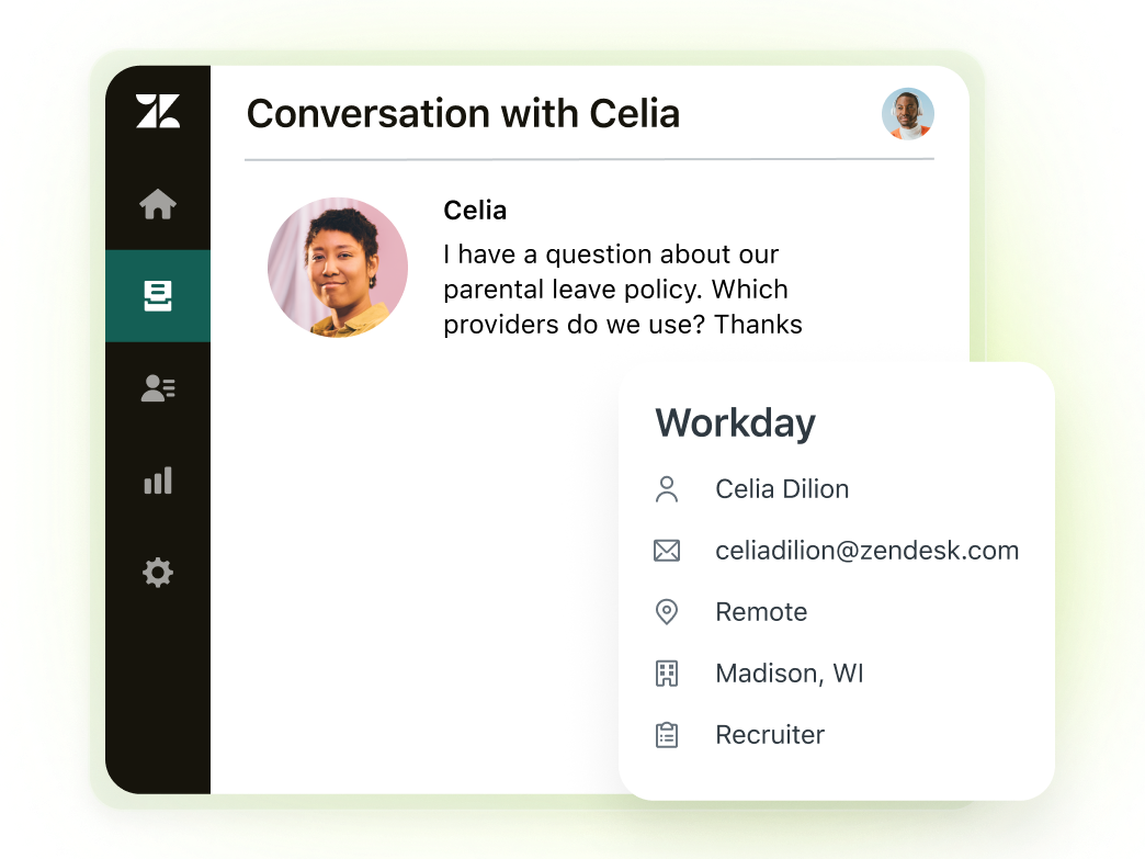 Screenshot of a conversations with employee information overlaid