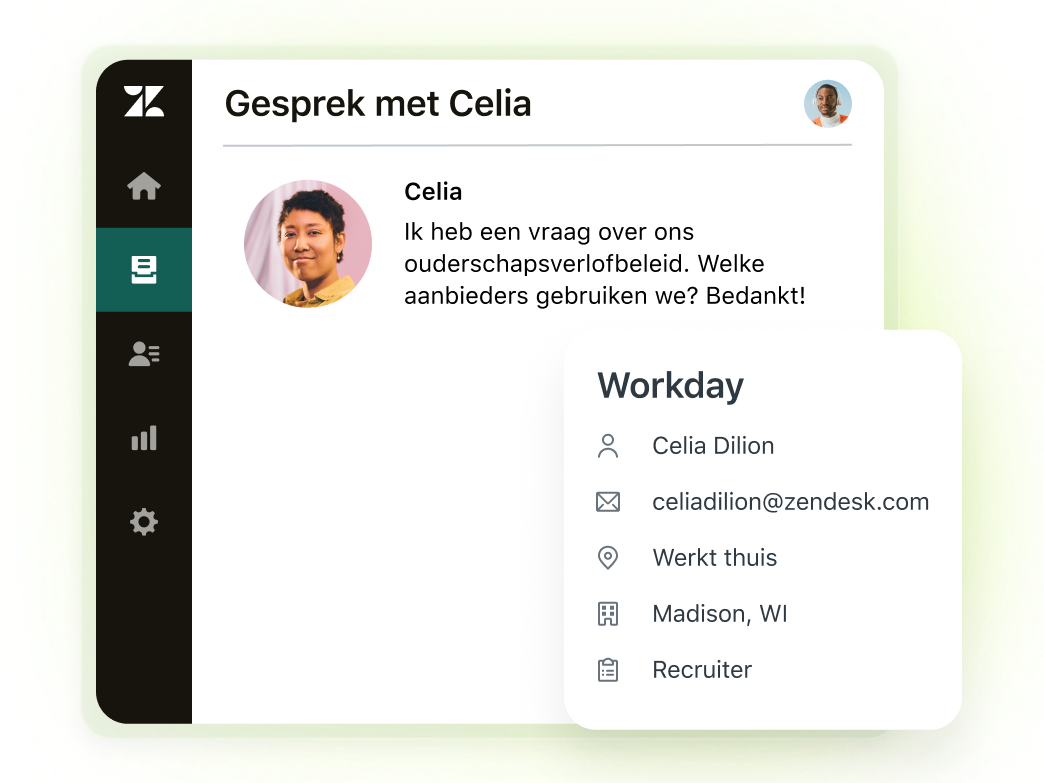 Screenshot of a conversations with employee information overlaid