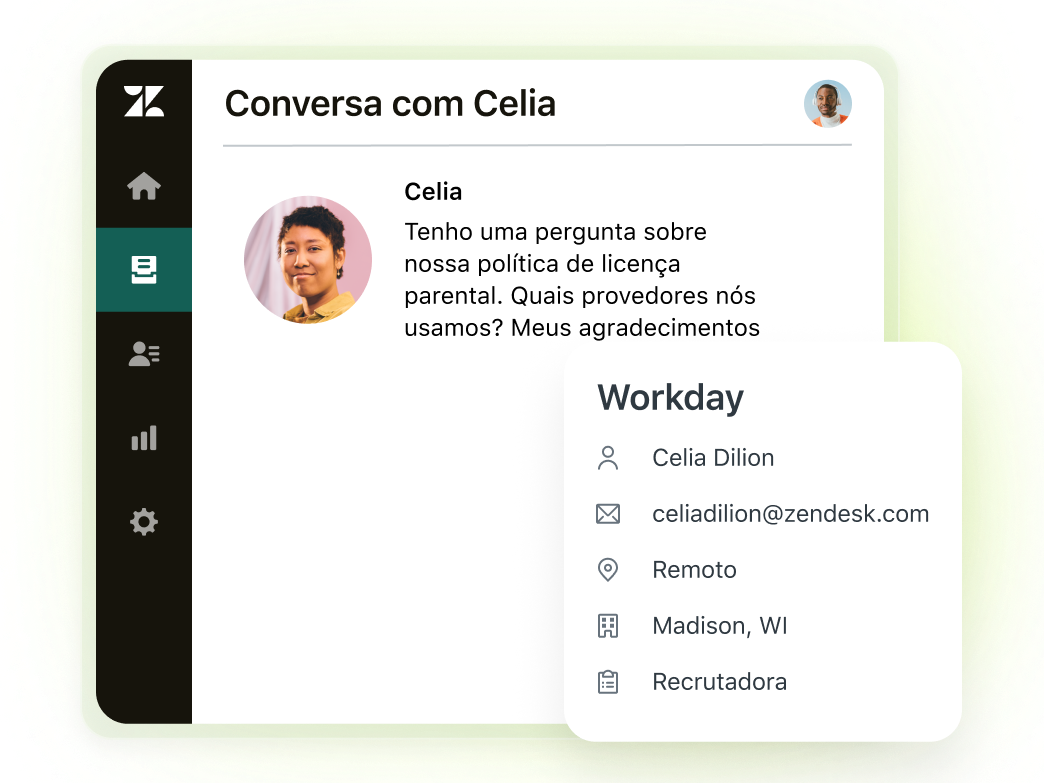 Screenshot of a conversations with employee information overlaid