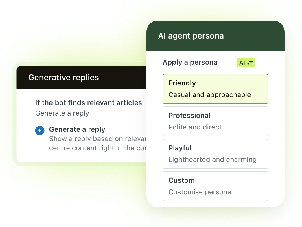 AI agent persona options: friendly, professional, playful, customised