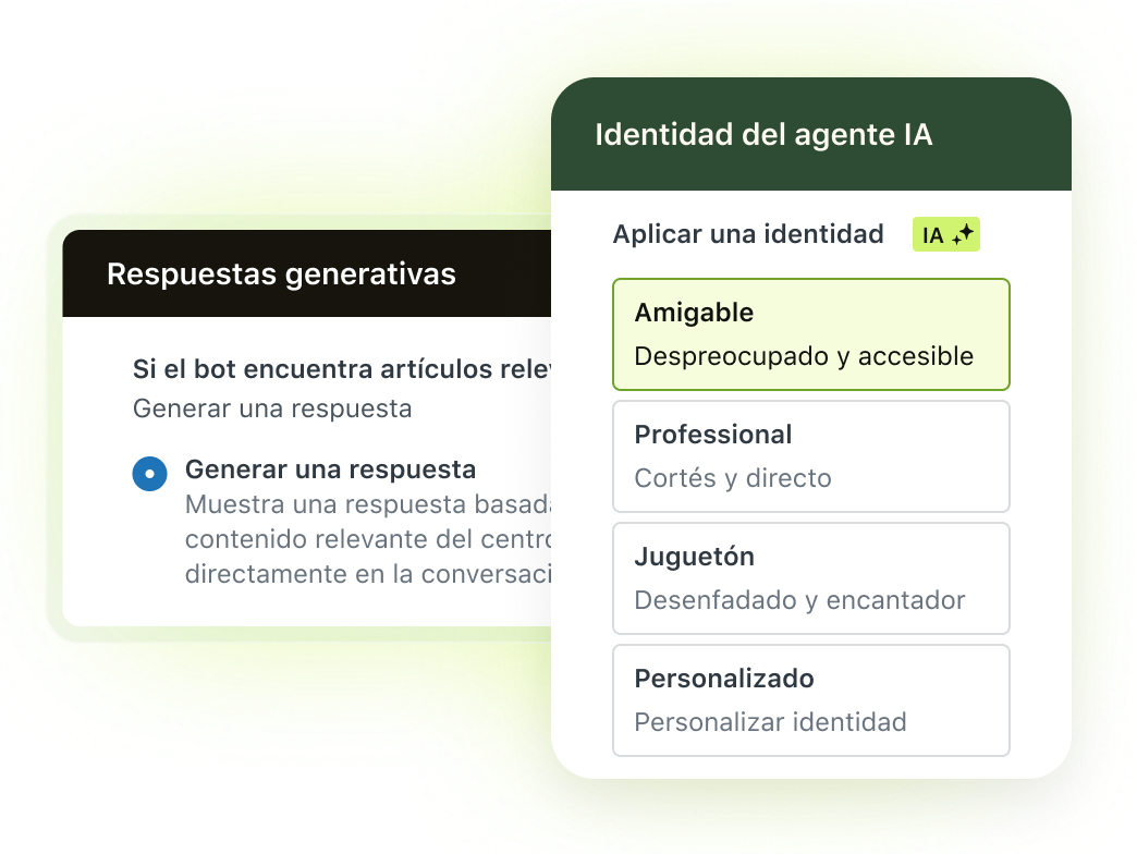 Opciones de prototipos para los agentes de IA: amigable, profesional, simpático, personalizado