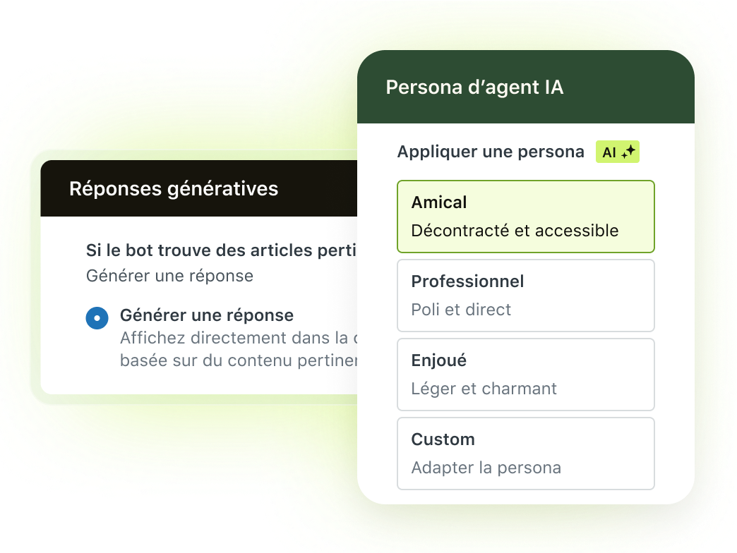 Options de types d’agents IA : amical, professionnel, ludique et personnalisé