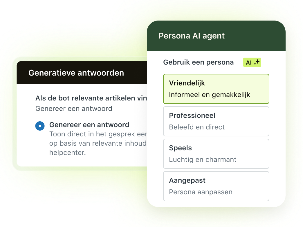 Opties voor persona’s voor AI agents: vriendelijk, professioneel, speels en aangepast