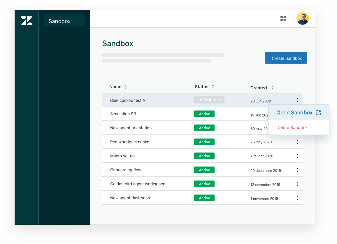 Interfaz de usuario del producto sandbox